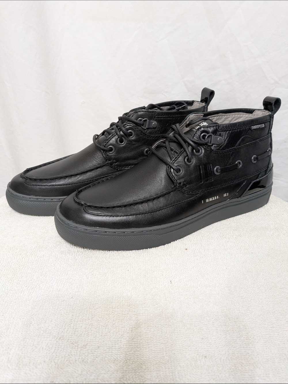Godspeed Dock-1 Black Leather Shoes Mens 8.5 NEW Open Box Boat Casual